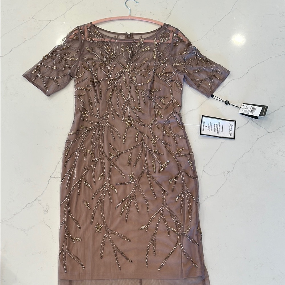 Elegant Beaded Dress in Brown